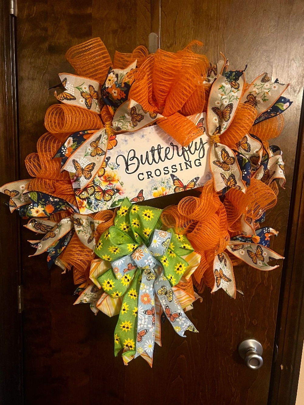Handmade Butterfly Sunflower Wreath Large 24x26 Spring Summer Door Decor